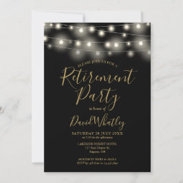 Invitación Luces de Cadena Negras y Doradas para Fiesta de Ju