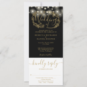 Invitación Luces de Cadena Negras y Doradas Todo en Uno para 