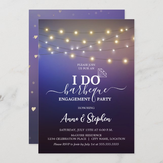 Invitación Luces de cadena románticas hago partido de comprom (Anverso / Reverso)