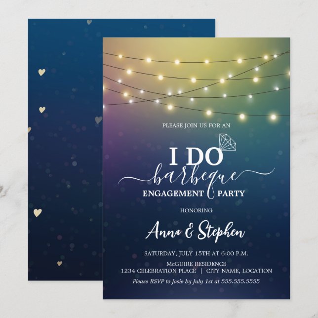 Invitación Luces de cadena románticas hago partido de comprom (Anverso / Reverso)