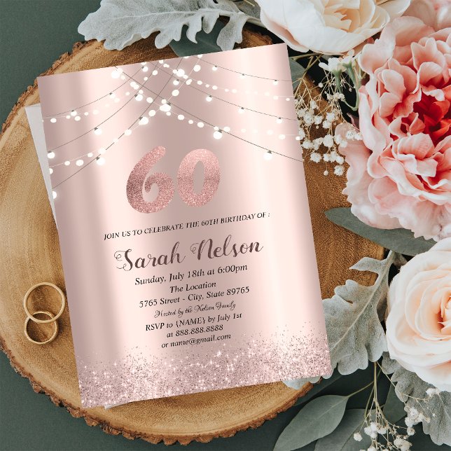 Invitación Luces de cadena Rosa Gold Purpurina (Subido por el creador)