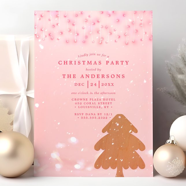 Invitación Luces de Cadena Rosadas y Doradas Fiesta de Navida (Subido por el creador)