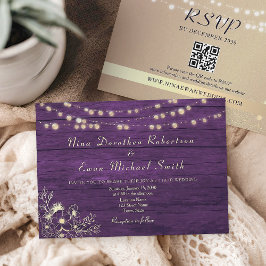 Invitación Luces de Cadena Rústicas Moradas para Boda Todo en
