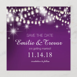 Invitación Luces de Cadena Salvan la Fecha púrpura