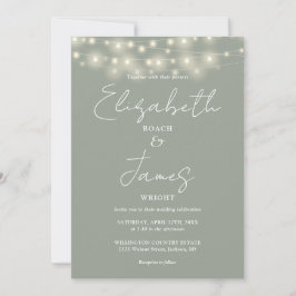 Invitación Luces de Cadena Verde Salvia Boda Elegante con Let