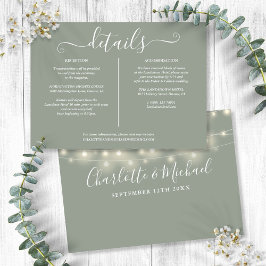 Invitación Luces de Cadena Verde Salvia Detalles de Boda Info