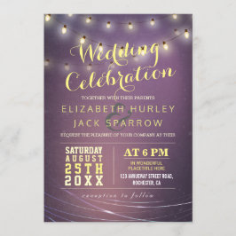 Invitación Luces de cadena y Boda de fondo morado