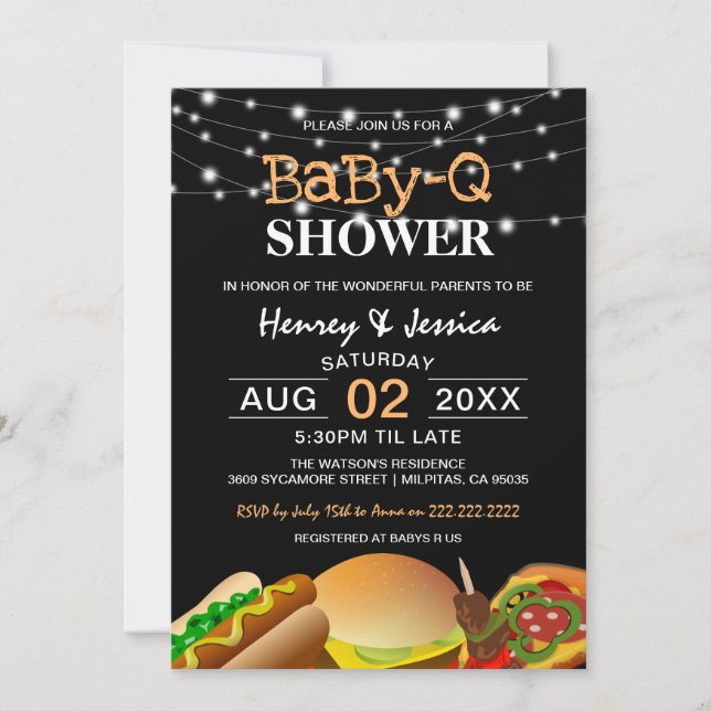 Invitación Luces de Cadenas BaBy-Q | Shower de Bebé (Anverso)
