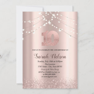 Invitación Luces de Cadenas con Purpurina de Oro Rosa de Lujo