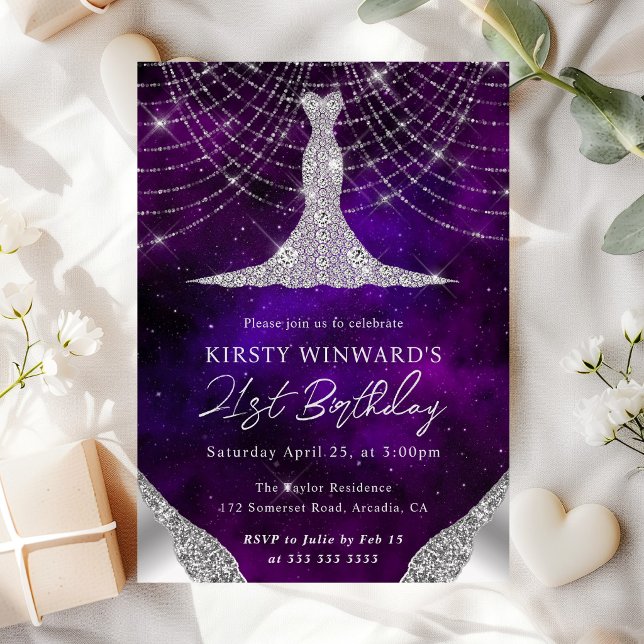 Invitación Luces de Cadenas de Bokeh y Vestido de Diamante pa (Subido por el creador)