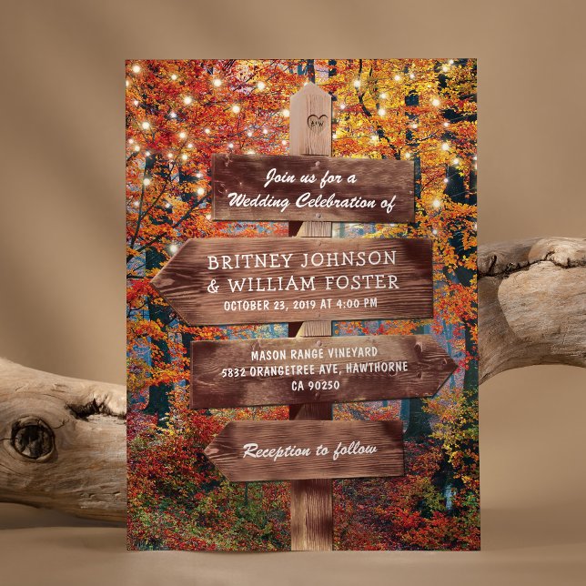 Invitación Luces de Cadenas de Bosque Otoñal Rústico de Bodas (Subido por el creador)