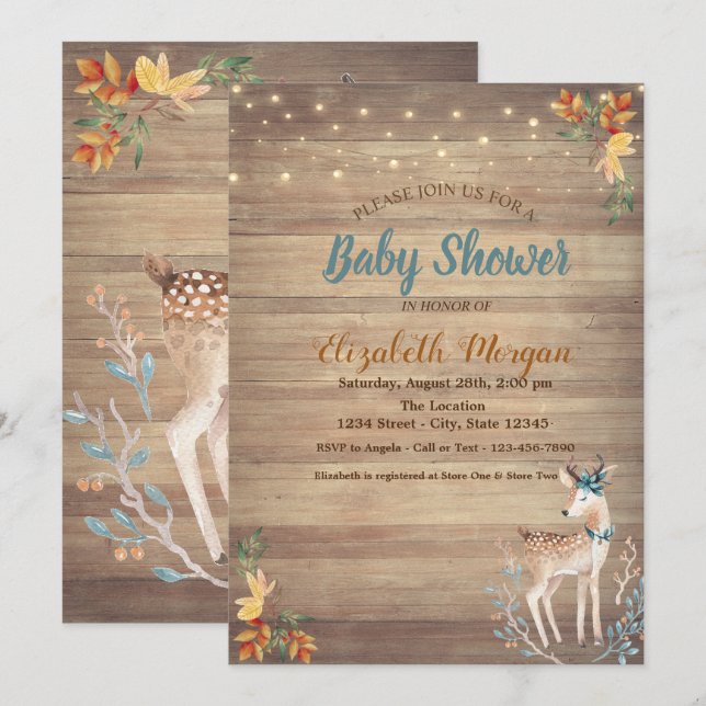 Invitación Luces de Cadenas de Ciervo Lindos, Regalo para Bab (Anverso / Reverso)
