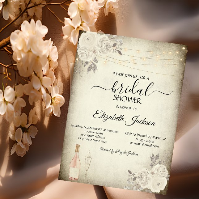 Invitación Luces de Cadenas de Copas de Vino Rosas Despedida  (Subido por el creador)