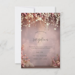 Invitación Luces de Cadenas de Flores Rosadas para Boda