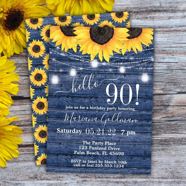 Invitación Luces de Cadenas de Girasoles Azules para Cumpleañ (Subido por el creador)