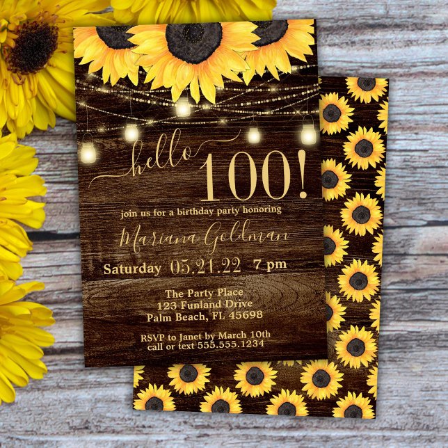 Invitación Luces de Cadenas de Girasoles Cumpleaños 100 Invit (Subido por el creador)