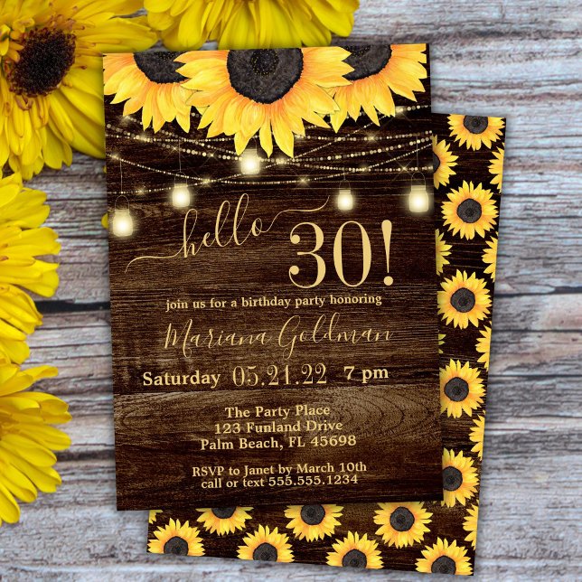 Invitación Luces de Cadenas de Girasoles Cumpleaños 30 (Subido por el creador)