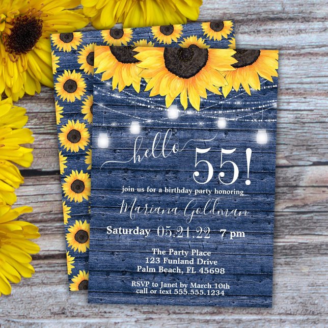 Invitación Luces de Cadenas de Girasoles Cumpleaños 55 (Subido por el creador)
