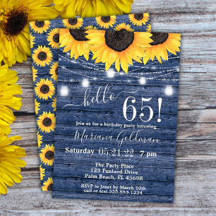 Invitación Luces de Cadenas de Girasoles Cumpleaños 65 Azul