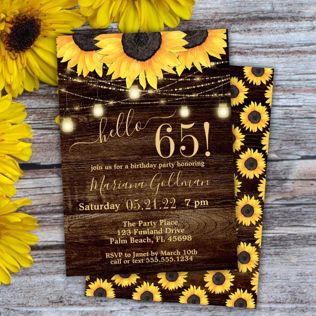 Invitación Luces de Cadenas de Girasoles Cumpleaños 65 Invit (Subido por el creador)