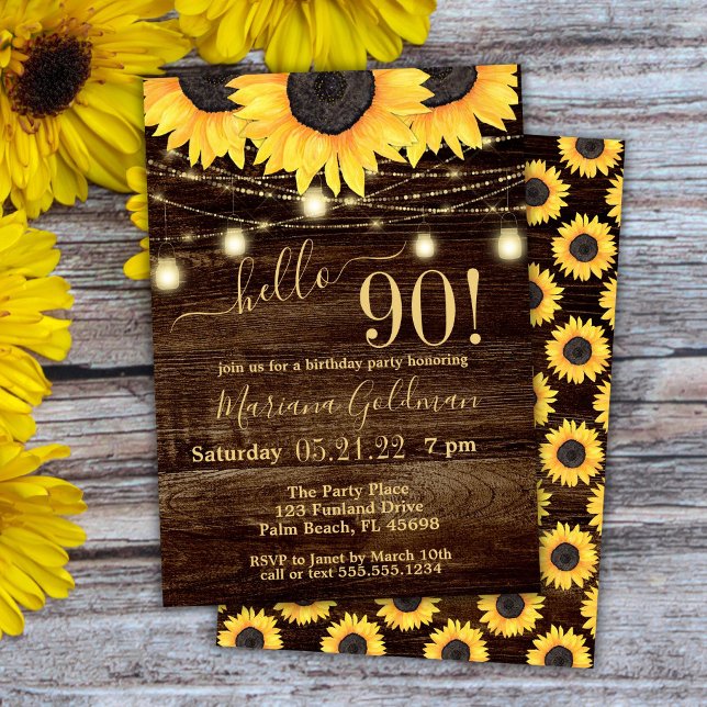 Invitación Luces de Cadenas de Girasoles Cumpleaños 90 (Subido por el creador)