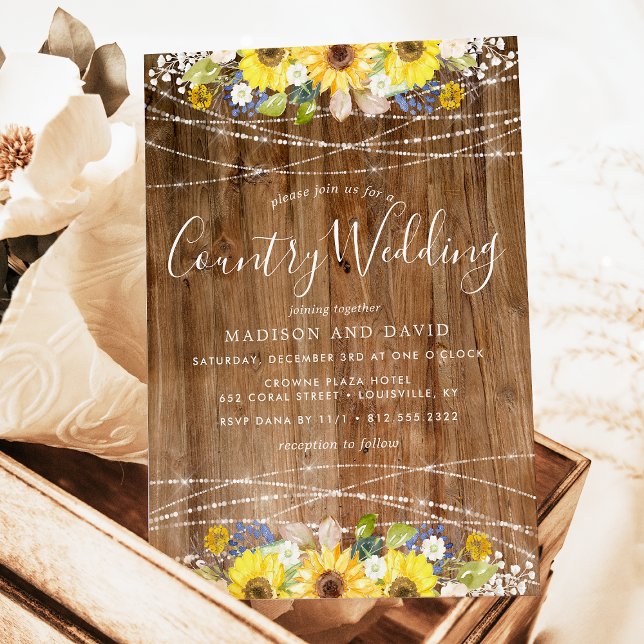 Invitación Luces de Cadenas de Girasoles Rústicos para Boda d (Subido por el creador)