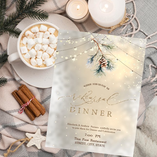 Invitación Luces de Cadenas de Piñas Cena de Ensayo de Invier (Subido por el creador)