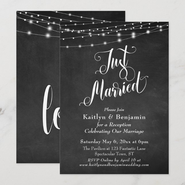 Invitación Luces de Cadenas de Pizarra Recepción de Recién Ca (Anverso / Reverso)