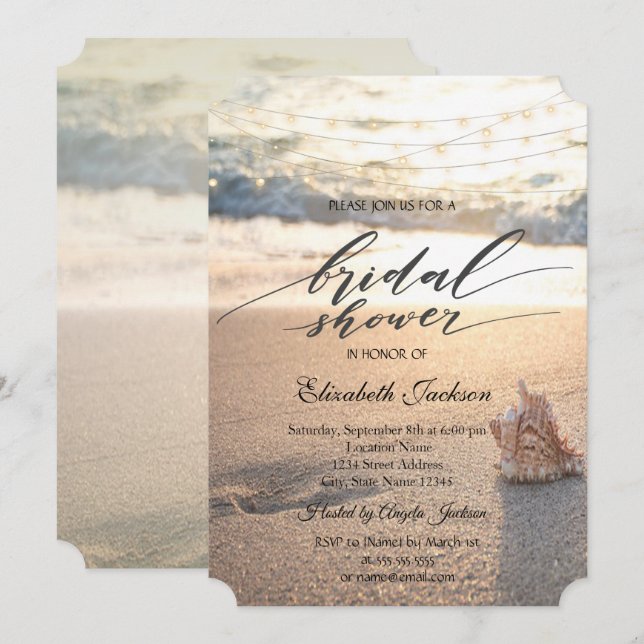 Invitación Luces de Cadenas de Puesta de Sol en la Playa Duch (Anverso / Reverso)