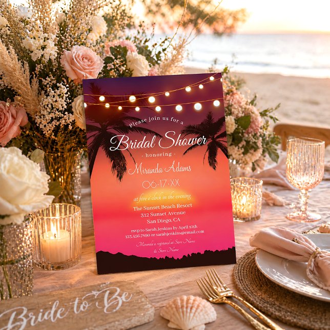 Invitación Luces de Cadenas de Puesta de Sol Tropical para Fi (Subido por el creador)