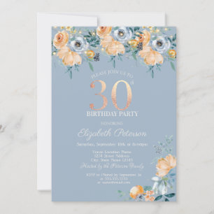 Invitación Luces de Cadenas de Rosas Azul Polvoriento Cumplea