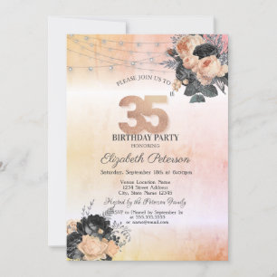 Invitación Luces de Cadenas de Rosas Naranjas Chic Cumpleaños
