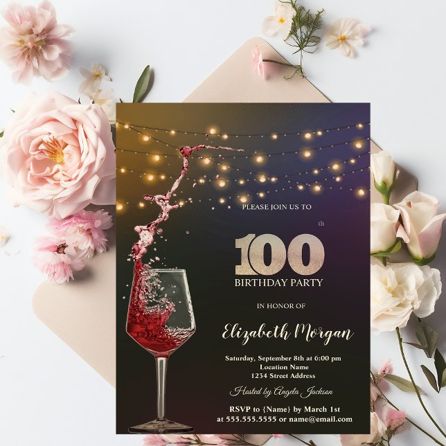 Invitación Luces de Cadenas de Vino Tinto Fiesta de Cumpleaño (Subido por el creador)