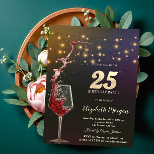 Invitación Luces de Cadenas de Vino Tinto Fiesta de Cumpleaño