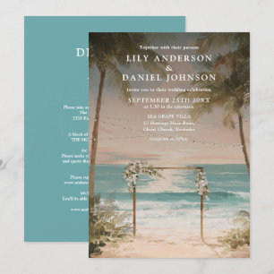 Invitación Luces de Cadenas en la Playa del Océano en una Bod