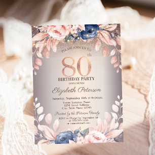 Invitación Luces de Cadenas Florales de Lujo, Cumpleaños 80