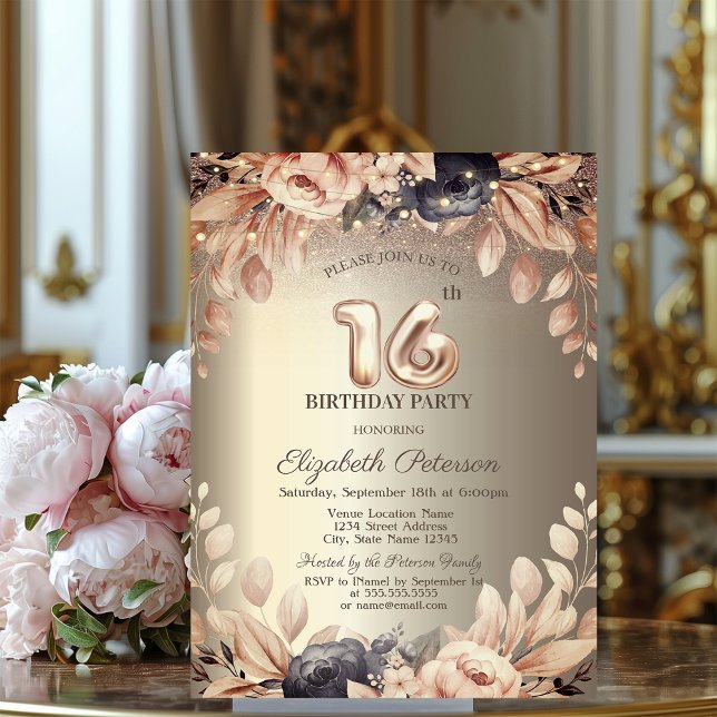 Invitación Luces de Cadenas Florales Elegantes Cumpleaños 16 (Subido por el creador)