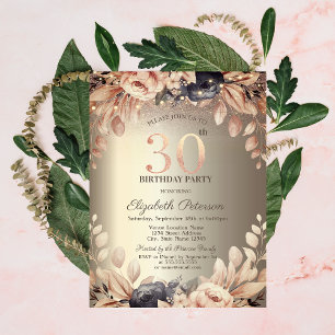 Invitación Luces de Cadenas Florales Elegantes Cumpleaños 30