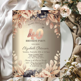Invitación Luces de Cadenas Florales Elegantes Cumpleaños 40