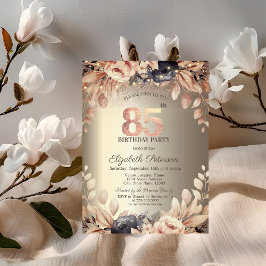 Invitación Luces de Cadenas Florales Elegantes Cumpleaños 85