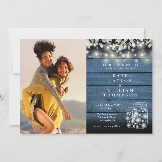 Invitación Luces de Cadenas Focos Rústicos Vegetación Boda Fo (Anverso)