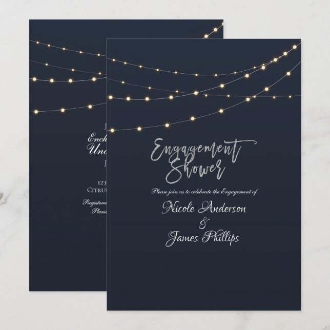 Invitación Luces de Cadenas Modernas Rústicas Compromiso Mini (Anverso / Reverso)