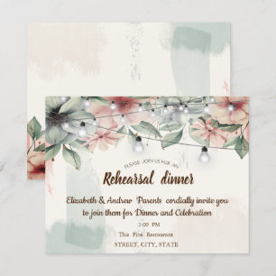 Invitación Luces de Cadenas, Pincelada, Cena de Ensayo Floral