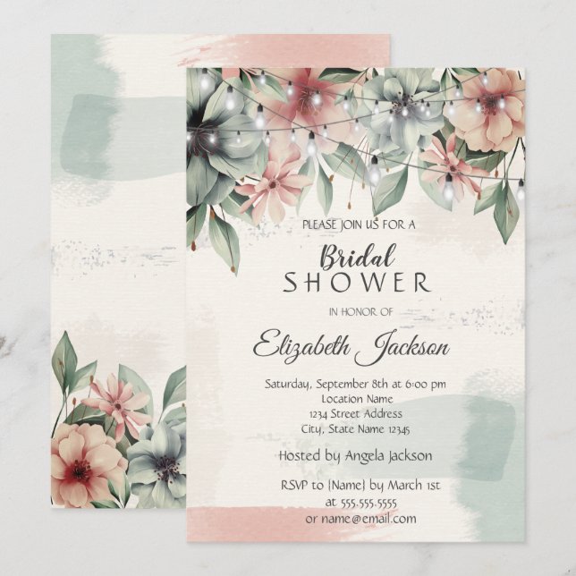 Invitación Luces de Cadenas, Pincelada, Lluvia de Flores para (Anverso / Reverso)