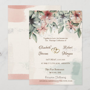 Invitación Luces de Cadenas, Pinceladas, Floral Boda