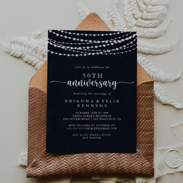 Invitación Luces de Cadenas Rústicas 50 Aniversario de Boda (Subido por el creador)