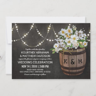 Invitación Luces de Cadenas Rustico Viñedo Blanco Floral Boda