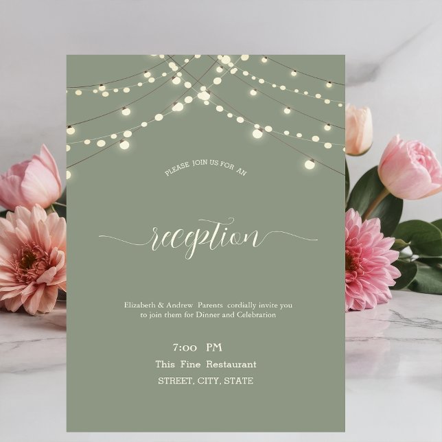 Invitación Luces de Cadenas Simples Bodas Verde Salvia (Subido por el creador)