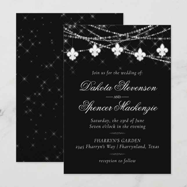 Invitación Luces de carbón vegetal de Fleur de Lis | BODA MIN (Anverso / Reverso)