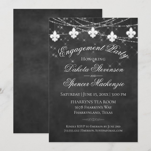 Invitación Luces de carbón vegetal de Fleur de Lis | Parte de (Anverso / Reverso)